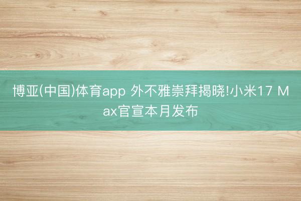 博亚(中国)体育app 外不雅崇拜揭晓!小米17 Max官宣本月发布