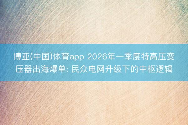 博亚(中国)体育app 2026年一季度特高压变压器出海爆单: 民众电网升级下的中枢逻辑