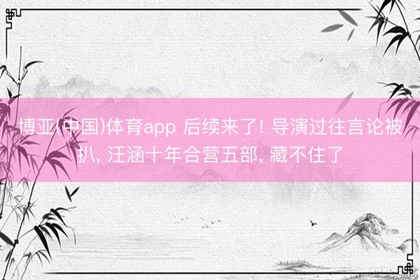 博亚(中国)体育app 后续来了! 导演过往言论被扒， 汪涵十年合营五部， 藏不住了