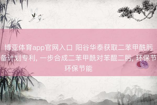 博亚体育app官网入口 阳谷华泰获取二苯甲酰肟制备计划专利， 一步合成二苯甲酰对苯醌二肟， 环保节能