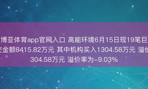 博亚体育app官网入口 高能环境6月15日现19笔巨额交往 总成交金额8415.82万元 其中机构买入1304.58万元 溢价率为-9.03%